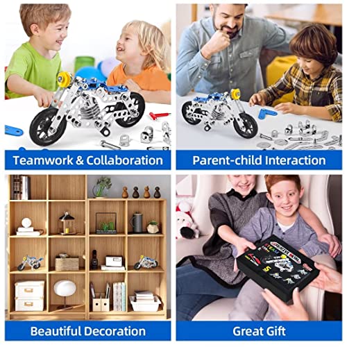 Image of Ferthor Fun Creative Set Motorcycle,Stem Building Projects Toys for Kids 8 9 10 11 12+ Year Old,Metal Building Construction Model kit, 5 in 1 Motobike Building Blocks Steam Educational Toys(139PCS)