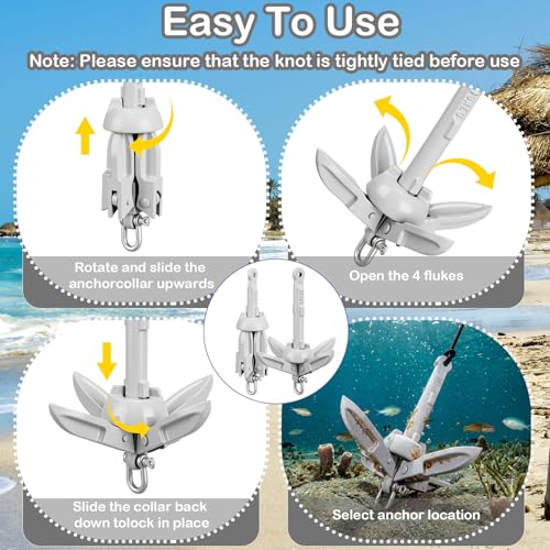Image of Lounsweer 2 Pack 1.5 /3.5 lb Marine Kayak Anchor Kit Folding Grapnel Anchor Kit Boat Kayak Fishing Accessories for Small Boats Kayaks Canoe Paddle Boards