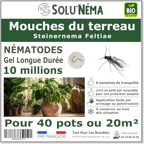 SOLUNEMA - Nématodes SF Contre Les Mouches du Terreau 10 millions - Formulation Gel Longue Durée pour traiter jusqu'à 40 pots ou 20 m² - Traitement biologique et efficace - efficacé redoutable