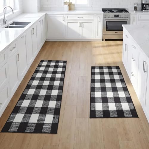 Set 2 Tapetes VHC Brands Buffalo Check Negro 17x36 y 17x48 in