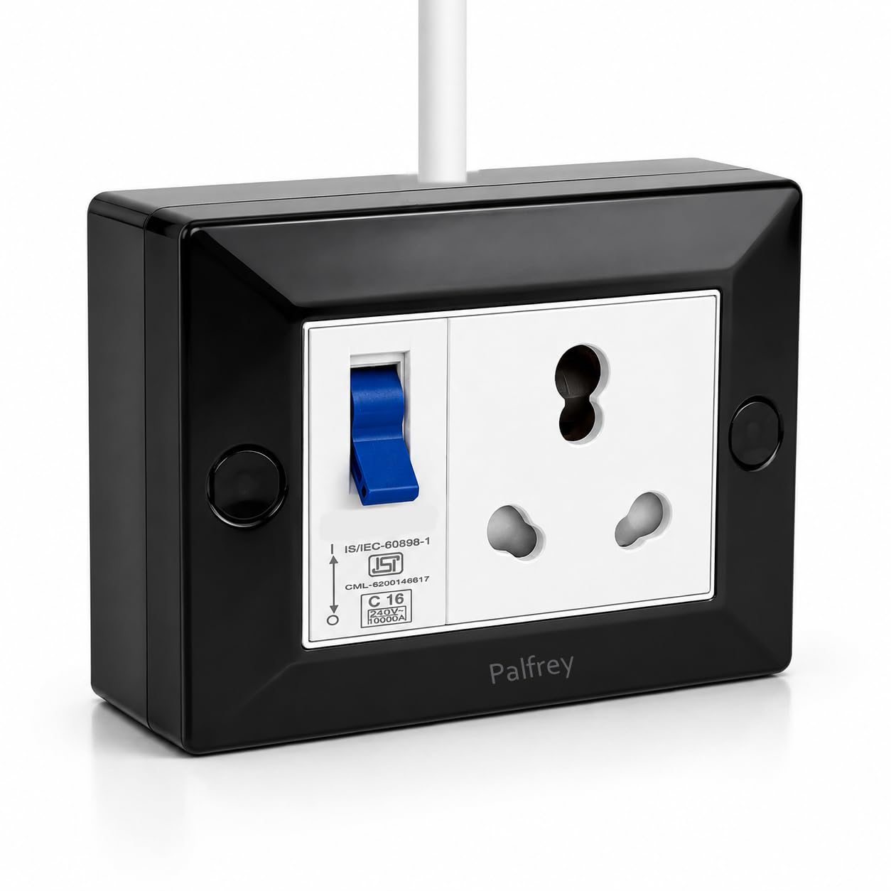 Palfrey 16A Extension Board with Safety Shutter, 16A MCB & 3 Pin Plug | Heavy Duty Power Extension Socket for Microwave, Refrigerator, Geyser | 1.5 Sqmm 3 Core Cable | Black (2 Meter)-image-31