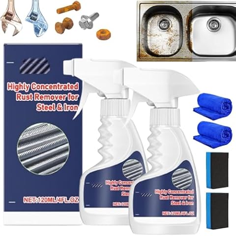 2 Pcs Heavy-Duty Metal Rust Remover,Highly Concentrated Rust Remover,Rust Remover Anti-Rust Converter Spray,Rust Remover for Stainless Steel, Powerful Rust Removal Cover