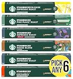 STARBUCKS PICK ANY 6 Coffee Capsules by Nespresso, Flavours inc. Espresso Roast, House Blend Lungo, Pike Place, Colombia, Decaf, Blonde Espresso Roast (Total 60 Pods)