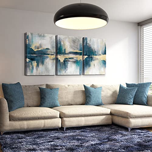 ArtbyHannah-12×16-Abstract-Canvas-Wall-Art-Blue-Gold-Framed-Wall-Decor-Prints-3-Panels-Ready-to-Hang