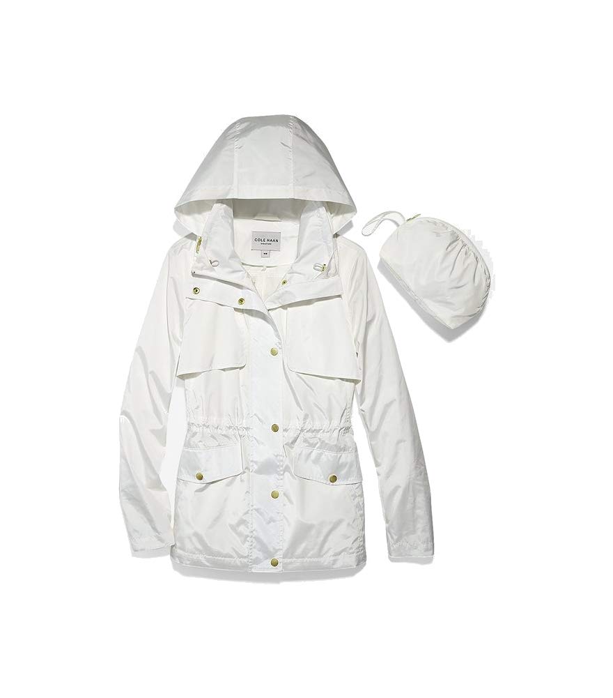 Cole Haan Women's Short Packable Rain Jacket, White, XL