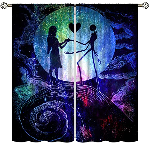 OLYPRO Christmas Kids Bedroom Theme Decor Rod Pocket Curtain,Modern Home dedor Halloween Nightmare Sally Jack Blackout Curtain Thermal Insulated for Living Nursery Room(2 Panels,72 x 84 Inch)