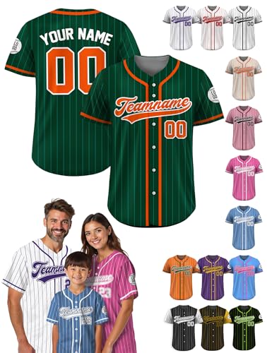 Custom Baseball Jersey, Personalized Sportswear Jerseys with Team Name Logo, Classic Sports Style for Men Women Boys, Green Orange Classic Pinstripe Jersey miniatura 1