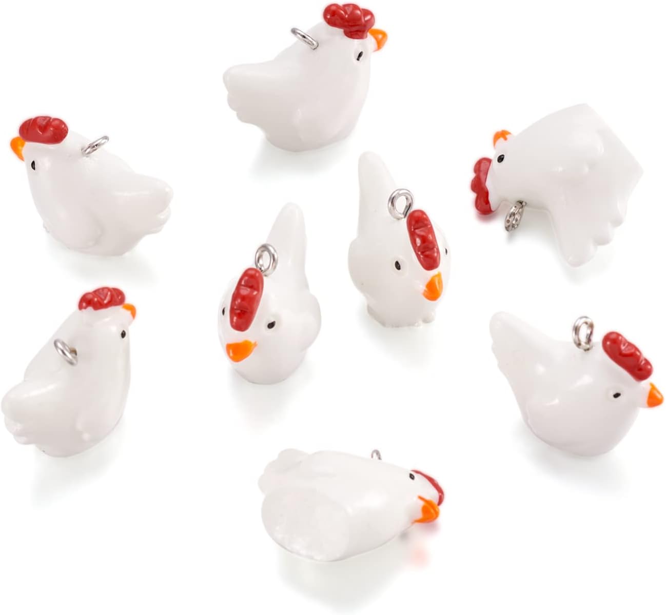 Beadthoven 40pcs Mini Chicken Hen Resin Charm Pendants Cute 3D Mini Farm Animal Dangle Charm Beads for DIY Jewelry Making Earring Necklace Keychains Making Accessories