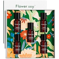 FLOWERSAY Essential Oils Set – 5 Pack – 100% Pure Aromatherapy Oils for Diffuser, Humidifier, Massage & Skin – Includes Lavender, Peppermint, Eucalyptus, Lemongrass, Orange – Gift Set for Women & Men
