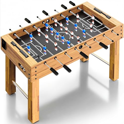 SereneLife 48in Competition Sized Foosball Table - Height Adjustable Arcade Soccer Set for Home, Game Room, Man Cave - Includes 2 Balls & 2 Fold-Out Cup Holders, Natural