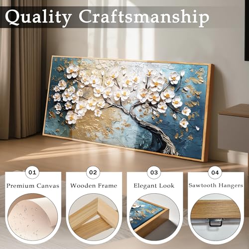imjiayu Large Framed Wall Art, Tree of Life Wall Art, Modern Art Wall Decor, Japanese White Floral Tree Prints, Nature Canvas Paintings Wall Decor for Living Room Bedroom Office Hallway 24"x48" by imjiayu - Image 3