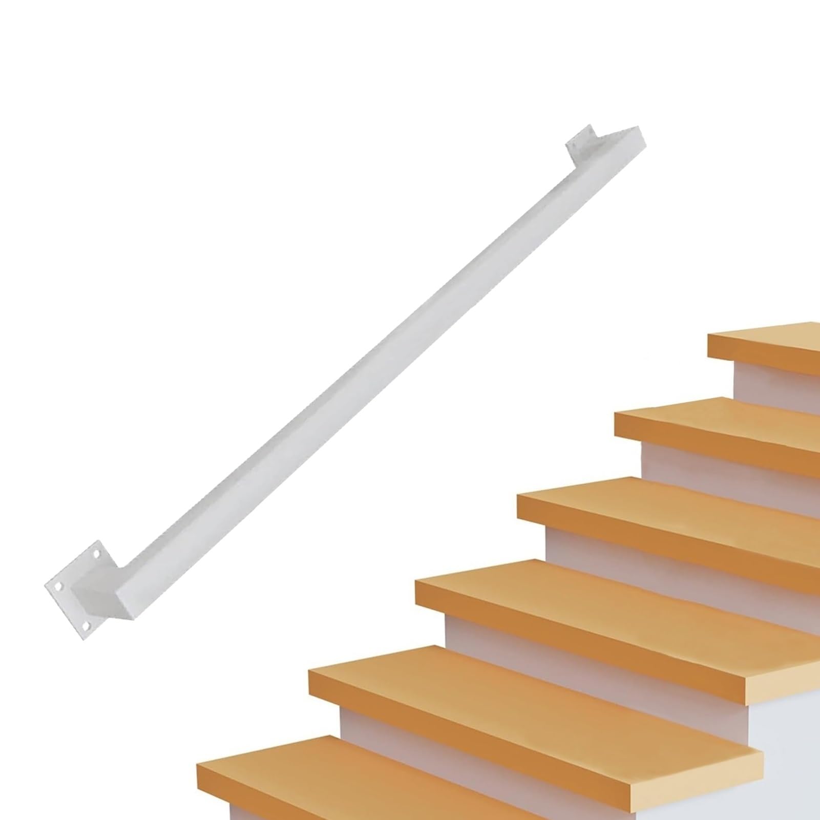 Attrex White 1Ft/3Ft/4Ft/5Ft/6Ft/10Ft/14Ft/15Ft/16Ft/20Ft Modern Stair Handrail Grab Bar Kit, Black/White/Gold Wrought Iron Hand Rail Wall Mount Support Rod, Staircase Railing Steps Baluster(,9.2Ft/280Cm)