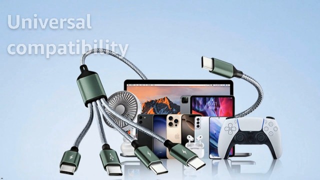Image of USB C to USB C Cable, Multi Charging Cable with 4 Type-C Connectors, 4 in 1 Charger Cord Type C, Multiple Charger Cord for iPhone 17 /16 /15, iPad,Galaxy S24 /23, Switch, Power Bank, Tablets [5FT]