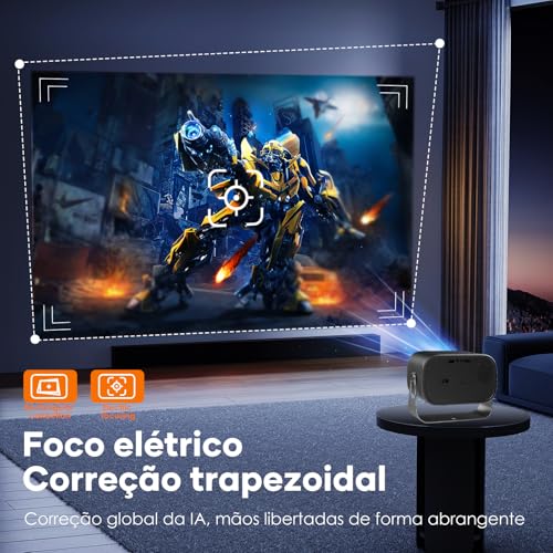 Projetor 4K, Android 11, Wi-Fi 5G/2.4G, Bluetooth 5.0, 9000 Lumens, Correção e Foco Automático, Rota
