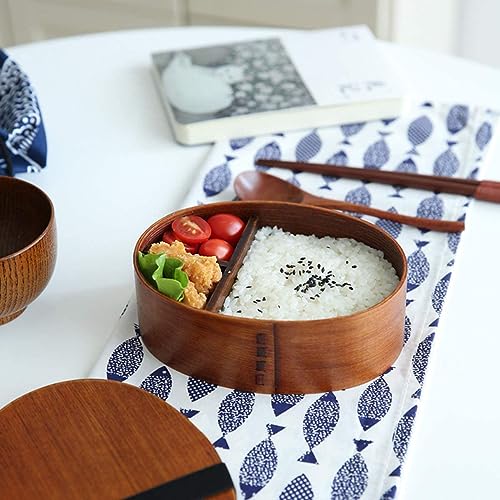 Miraclekoo Wooden Lunch Box for Kids/Adult,Japanese Bento Box with Compartment Wood Bento Lunch Box for Picnicking Office Hiking Camping,Brown