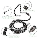 TAVADA Hundeleine für Große und Mittelgroße Hunde - 3m Verstellbar, Nylon Doppelleine Mit 2 Karabiner, Schwarz