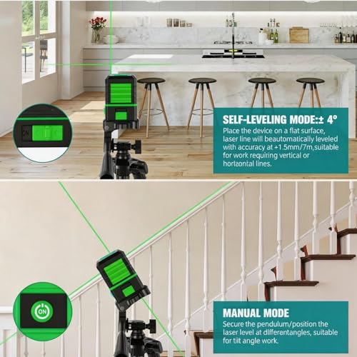 Image of Laser Level with Tripod, 100Ft Green Cross Line Rotary Laser Tool | Rotatable 360 Degree, Manual Self leveling and Pulse Mode,IP54 Waterproof & Battery for Indoor /Outdoor Use