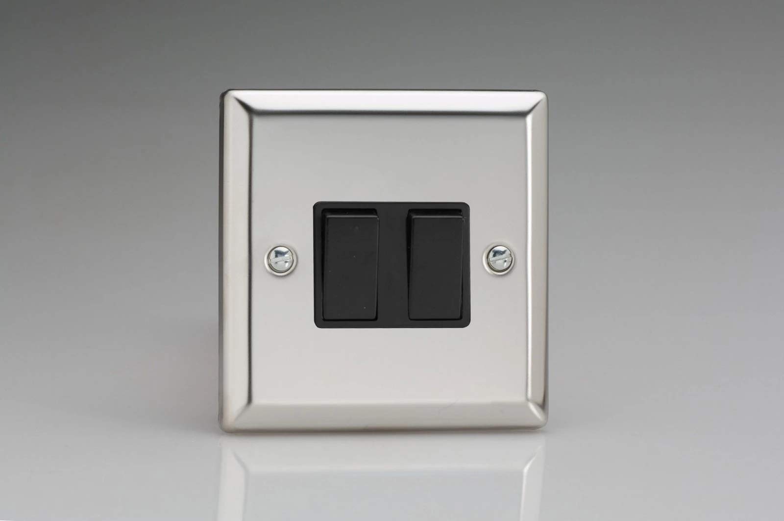 Varilight 2-Gang (10A Intermediate Switch + 10A 1- or 2-Way Rocker Switch) Mirror Chrome