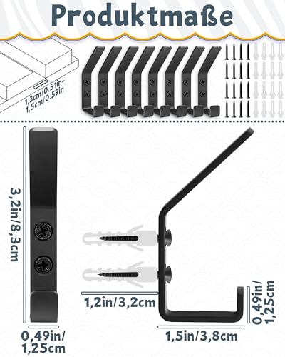SAYHALO® 8 Pièces Porte Manteau pour Panneau Acoustique Mural, 13 mm Wide Double Patere Crochet pour Panneau Mural Bois, Support 10 kg, Porte Casquette Noir Matériaux Métalliques – vue 2