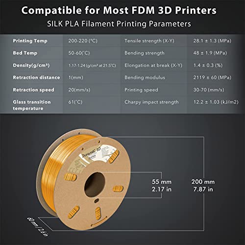 Image of DURAMIC 3D Silk Dual Color PLA Filament Shinny High Gloss Finish 1.75mm | 3D Printing Filament with Cardboard Spool,No-Tangling Neatly Wound Dimensional Accuracy 99% + /- 0.03mm 1KG Silk Royal Gold