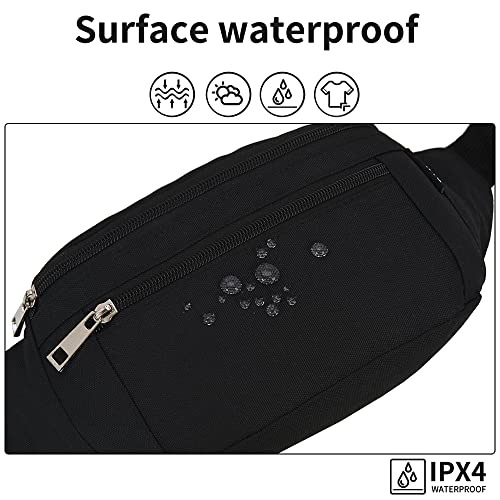 Bauchtasche Gürteltasche Hüfttasche Sport für Damen und Herren Wasserdicht Bauchtasche Doggy Bag Outdoor Groß Handytasche Umhängetasche Camping Wandern Fitness Fahrrad Running (Schwarz)