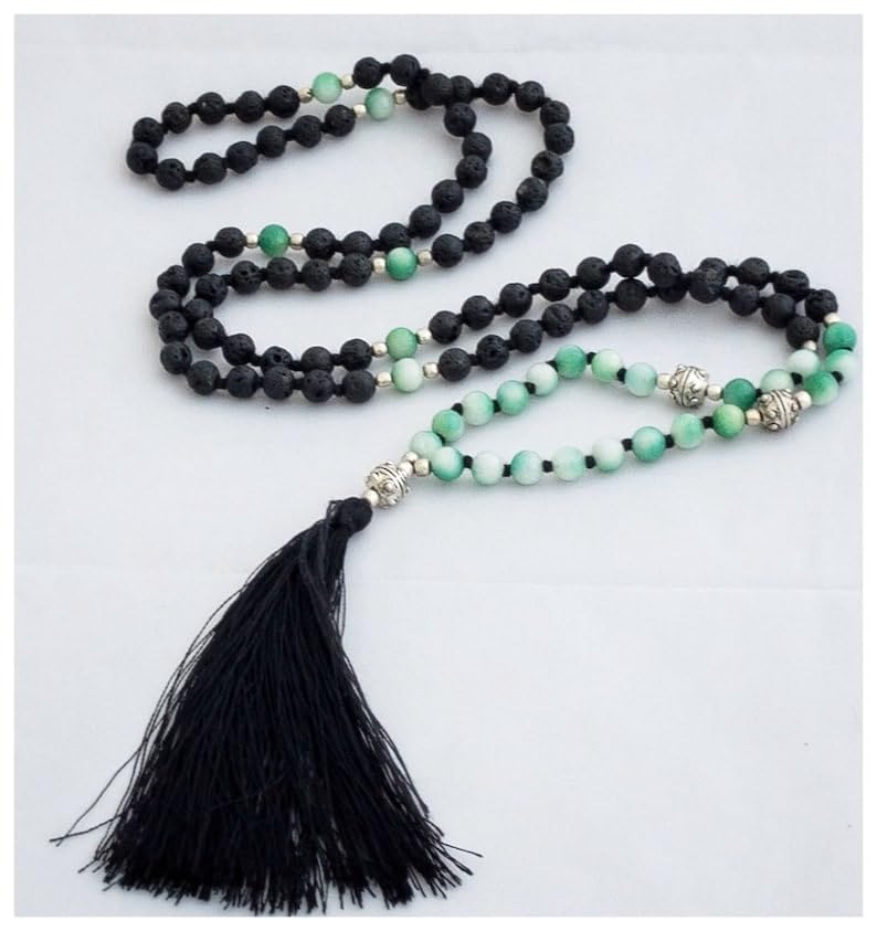 Cuentas Mala de piedra de jade verde lava, collar de 108 mala, nudo mala, collar WWG, joyería de yoga, cuentas de meditación, joyería espiritual, joyería bohemia, 34inch, Gema