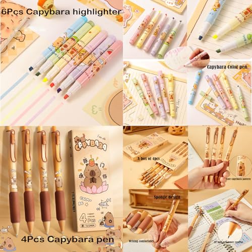 Image of Cute Capybara Pencil Case Gift Set, Includes Pencil Case,Capybara Ball-Point Pen,Color pen,Eraser,Bookmark,Mini notebook,Pencil sharpener,Stickers,Keychain.