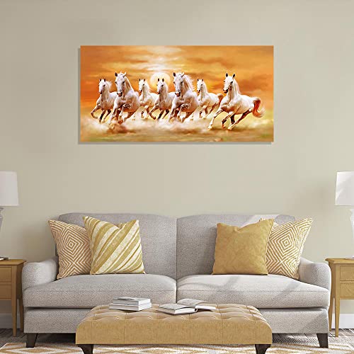 Dekorfentezykiev Seven Running White Horse Animals Canvas Painting Wall Art Picture For Living Room Decoration Picture,No Frame, Only One Canvas！ , 24X48Inch Frameless #TOP1