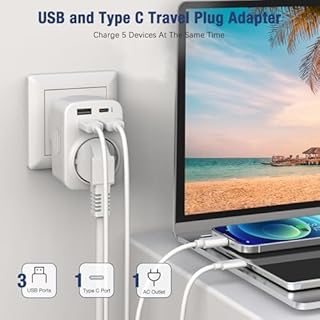 Hoppac Adaptateur Prise Anglaise, Prise Anglaise Adaptateur Francais Avec 3USB A et 1USB C,Adaptateur Voyage Multifonction 5 en 1 Prise Anglaise/UK vers France Pour UK,L'Irlande,Singapour,Dubai,Type G