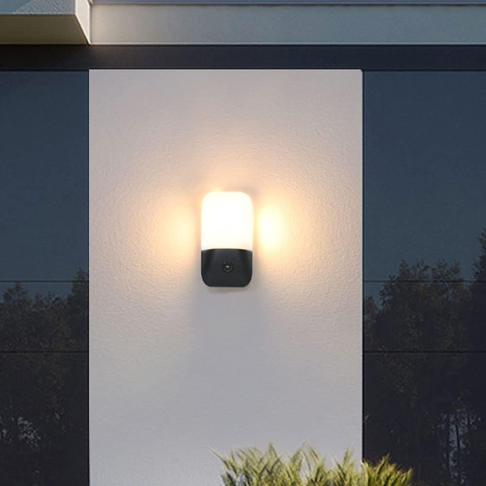 20 cm zewnętrzna lampa ścienna patio 2-pak LED 12 W czujnik ruchu kinkiet czarne wykończenie akrylowy klosz wodoodporny odporny na rdzę lampa zewnętrzna zewnętrzna przednia ganek montaż