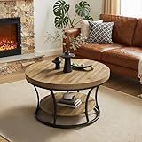 MSFE 2 Niveaux Table Basse Ronde, Table de Salon Bois avec Bureau de 6 cm d'épaisseur, Table d'appoint de Canapé Circulaire, Cadre métallique Robuste,pour Le Salon, la Maison, 80 * 80 * 45cm