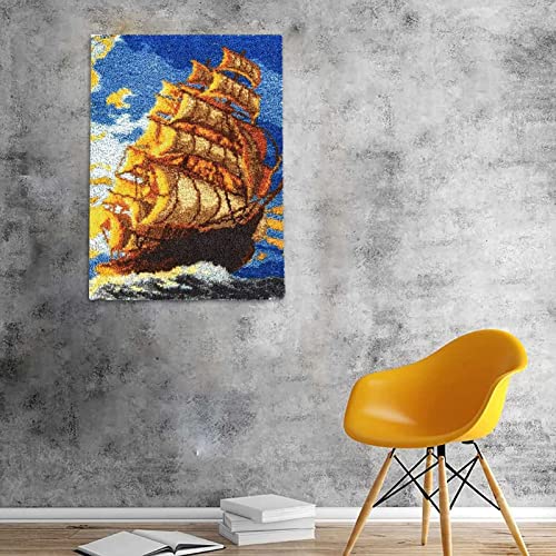 Izzya New Latch Hook Kit Rug, Diy Sailboat Pattern Printed Sewing Kit, Classic Needlework Craft Shaggy Rug Cute Tapestry Decoration #TOP2
