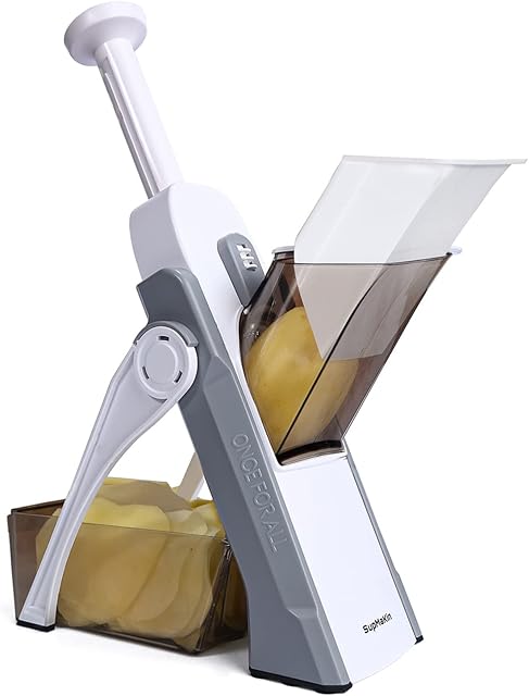 Supmakin Safe Mandoline Vegetable Slicer Adjustable Vegetable Chopper Mandolin Multifunction Potato Slicer with 4 Modes Dicer, Julienne Kitchen Chopping Artifact (Gray)