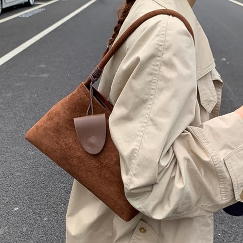Suede Shoulder Bag for Women Small Hobo Purse Fall Retro Top Handle Tote Handbags with Clutch for Travel2