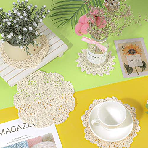image for Chuangdi 8 Pieces 6 to 8 Inch Cotton Lace Doilies Crochet Handmade Lac