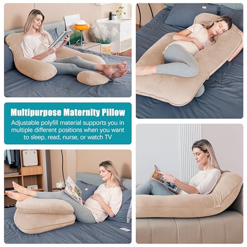 Image of Cute Castle Pregnancy Pillows, Soft U-Shape Maternity Pillow with Removable Cover - Full Body Pillows for Adults Sleeping - Pregnancy Must Haves - Jumbo 57 Inch - Brown