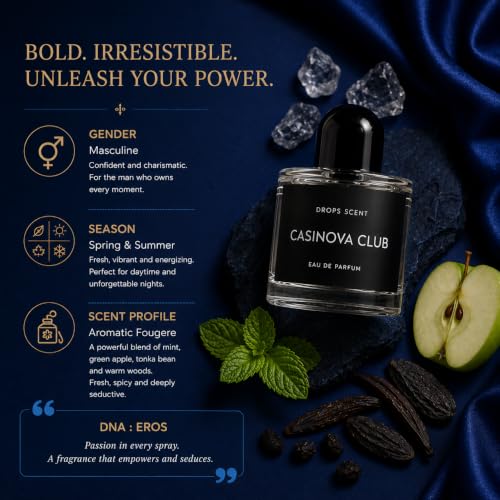 Image of Casinova Club Eau De Parfum for Men, Long Lasting Aromatic Fougere Perfume with Mint, Green Apple, Tonka Bean, Vanilla & Sandalwood Notes, Premium Men's Perfume Spray - 100 ml