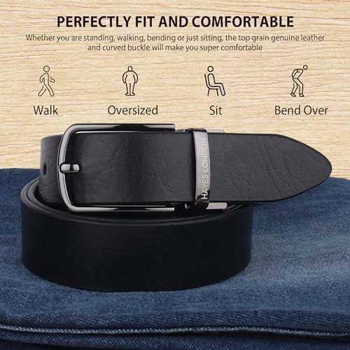 Image of HAYES LONDON Belts for Men Leather Original - Belt for Men Formal with Classic Design, Durable and Italian Reversible Men Belts for All Occasions