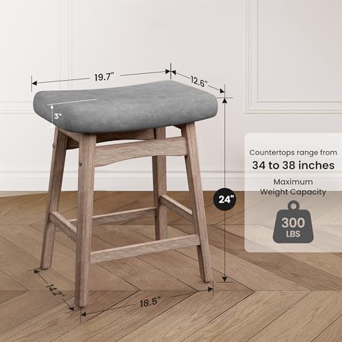 Image of PHI VILLA Counter Height Bar Stools Set of 3, Solid Wood Barstools