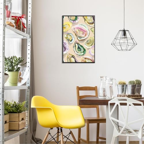 Image of Colorful Oyster Shell Poster Abstract Beachy Shell Canvas Wall Art Retro Summer Coastal Shell Picture Aesthetic Prints Painting For Home Living Room Kitchen Restaurant Wall Decor 8x12in Framed