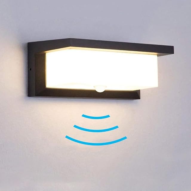 Audor Lampa zewnętrzna z czujnikiem ruchu, 18 W, lampa ścienna LED, do użytku na zewnątrz/wewnątrz, ciepła biel, wodoszczelna IP65, lampa zewnętrzna do ogrodu, korytarza, klatki schodowej