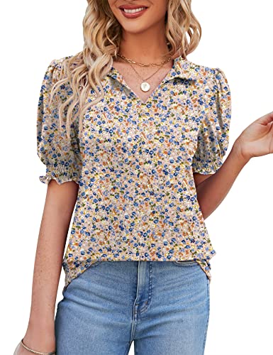 Polo de manga corta con llamativo dise&ntilde;o de manga abombada y favorecedor cuello en V