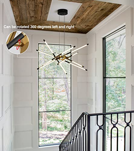 Q&S Modern Led Chandelier,Black And Gold Sputnik Chandeliers,Dimmable Light Fixtures With Remote Pendant Light For Dining Room Kitchen Living Room Foyer Entryway Lobby Office Restaurant #TOP3