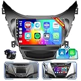 Fuluku【for Hyundai Elantra 2011 2012 2013】 Car Stereo with Wireless Carplay Android Auto, 9" Touch Screen Radio Dash Kit GPS Navigation WiFi Bluetooth SWC Mirror Link, Mic Backup Camera
