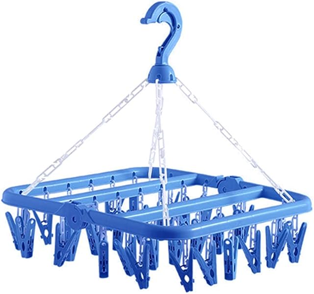 Klways Clips Drying Rack with 32 Clips Sock Drying Rack Windproof Clothes Hanger Underwear Bra Hanger Foldable Travel Hanger