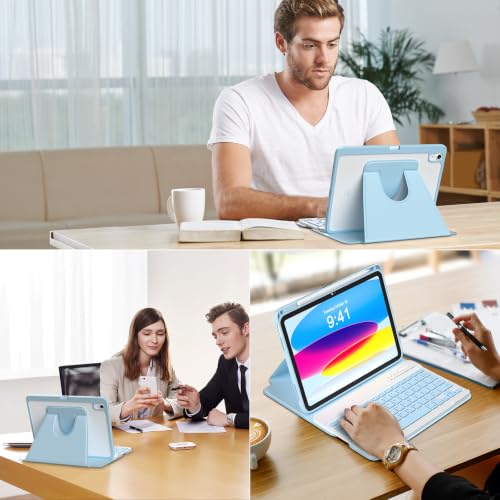 Image of besky Keyboard Case for iPad A16 11th /10th Gen 11 /10.9 Inch, 360 Rotatable | Detachable Keyboard with Magnetic Cover & Pencil Holder, Compatible with iPad 11 2025 and iPad 10 2022, Light Blue