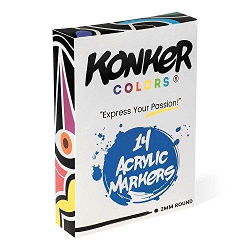 Konker Colors Acrylic Paint Markers Set, 24 Fine Tip Pens, Water-Based Archival Pigments For Canvas, Paper, Rocks, And Fabrics, Refillable No Odor Colors, Fade Resistant, 2Mm Round #TOP6