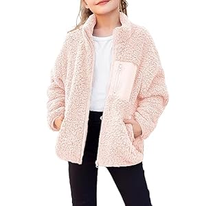 Arshiner Girls Fleece Jacket Sherpa Fall Winter Full Zip Fuzzy Coat Outwear with Pockets