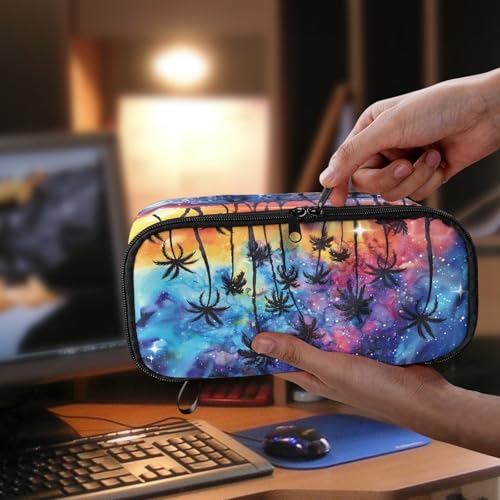 Image of Starry Beach Kids Large Pencil Pouch for Boys Girls Tropical Pencil Case with Metal Zipper Children Pencil Box for Adults Women Men Coin Purse Makeup Bag for Office Supplies