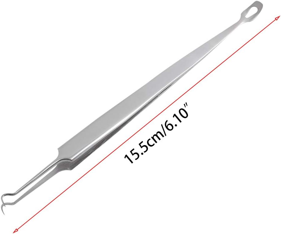 Stainless Steel Double-End Curved Blackhead Remover Tweezers Extractor Clip